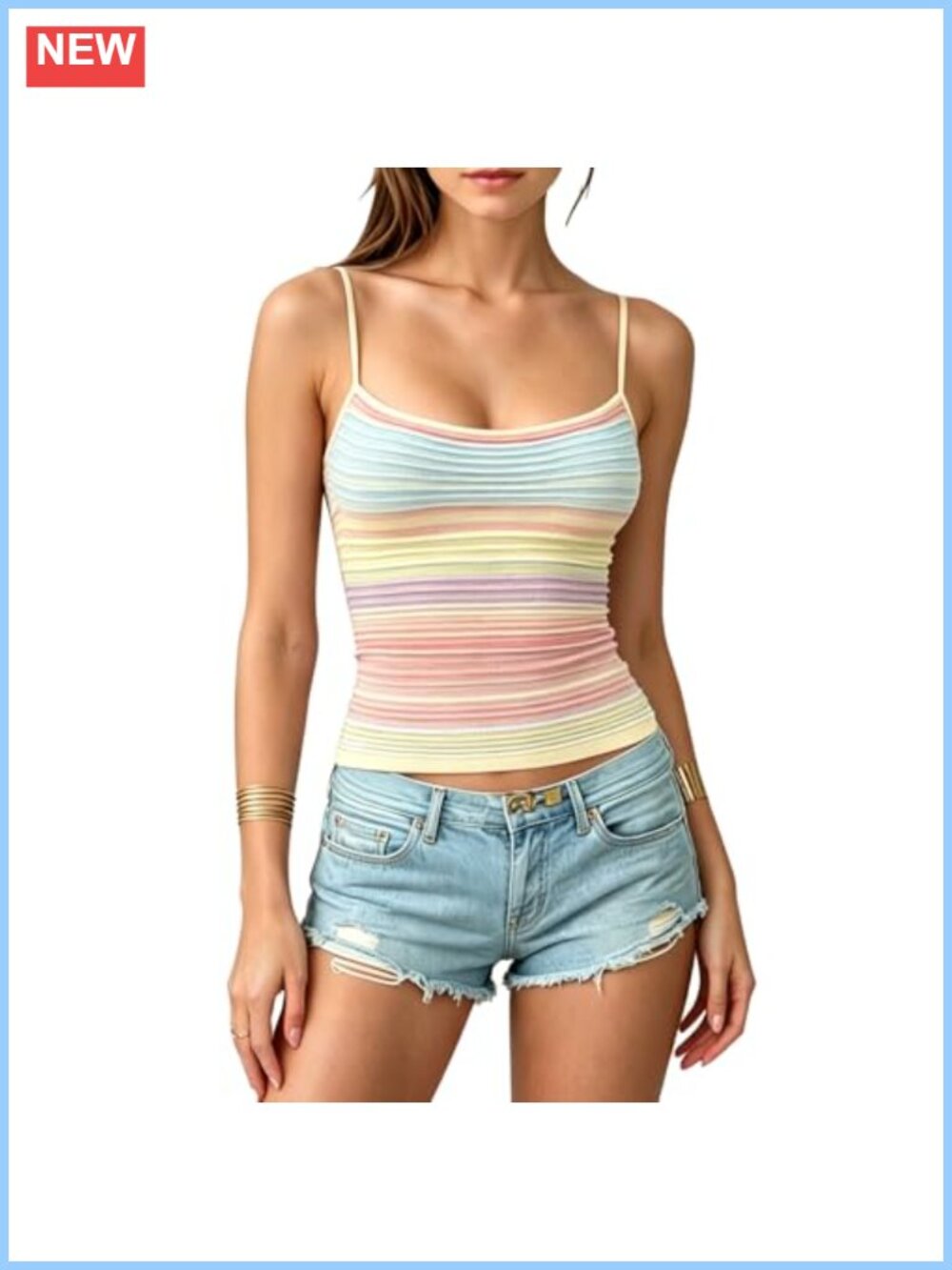 Striped Knit Tank Top Gradient Slim Fit Spaghetti Strap Cami Summer Vest